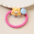 Pink elastic hair tie with yellow cheese cartoon charm and light blue round bead - Rose Red Cheese Image