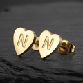 Golden heart-shaped stainless steel stud earring featuring an engraved letter N - Letter N / Gold