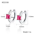 S925 Sterling Silber Creolen mit quadratischem rotem Zirkon und weißen Steinen - Silber Rot