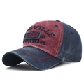 Berretto da baseball vintage lavato blu e bordeaux con ricamo 3D retrò per uomo e donna - Fronte Borgogna Corpo Blu Notte