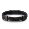 Pulsera trenzada para hombre en cuero negro con cierre magnético de metal negro mate - 21cm / Estilo Trenzado Negro (KB156585-KFC)
