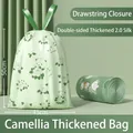 Thickened drawstring garbage bag with camellia and bear print in light green finish - Double Sided Thickening 2.0 Mil / Camellia-Green-30 Pcs-45x50cm