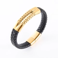 Pulsera trenzada de cuero negro para hombre con cierre magnético dorado de acero inoxidable - Dorado