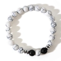 Men's beaded bracelet with white turquoise stones and black volcanic rock accents - White Turquoise Black Lava Stone Silver Spacer Bracelet (B-B24081602A)