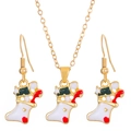 Christmas jewelry set with gold metal necklace and earrings featuring red enamel stockings - Christmas Sock
