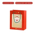 Red Christmas gift bag with green handles and transparent window featuring Santa Claus - Medium / Red