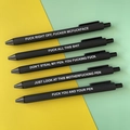 Set of 5 matte black gel pens with bold white engraved phrases on dual color background - 5Pcs Matte Black Emotional Quotes Series