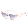 Cat-eye sunglasses with transparent pink frame and purple gradient lenses in 45-degree view - Pink Frame Gradient Grey Lens