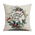 Linen Christmas pillow cover with festive wreath and 'Wonderful Time' quote - Beige Christmas Wreath/22YM13-37