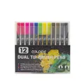 Black dual-tip watercolor pen set with 12 colors for professional art and drawing - Old Style Black Barrel 12 Colors (Hard Case)