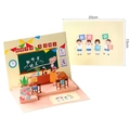 3D Teacher's Day greeting card featuring an unfolding classroom scene and colorful cover - Happy Teachers Day