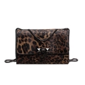 Elegant leopard print shoulder bag with dark metal chain strap and signature stud closure - Brown