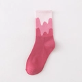 Pink gradient wave pattern crew socks for couples with stylish ribbed cuffs and cotton texture - One Size / Rose Red