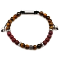 Bracciale da uomo regolabile in occhio di tigre e pietra rossa con cordino nero - Bracciale con Perline Occhio di Tigre Giallo (B034)