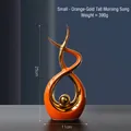 Abstract orange ceramic sculpture with gold accents, Nordic style home decor ornament - Morning Song Tall Style Orange Gold - Small