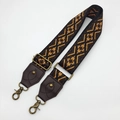 Close-up of vintage ethnic woven bag strap with bronze hooks and brown jacquard pattern - Antique Bronze Hook / No.26 Coffee Leather