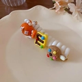 Pince à cheveux nuage avec figurine m orange et décorations de biscuits en résine - Figurine de Haricot de Bande Dessinée Blanc (11# Anneau de Cheveux - Blanc)