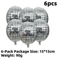 Set of 6 silver disco ball foil balloons with holographic mirror finish for party decor - 22 Inch / Silver