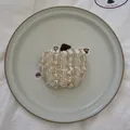 Handmade tweed apple ornament in cream and light green, size 6.5x8cm for Xmas decor - Apple-01 (Off-white Green)