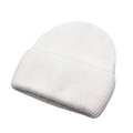 Detail of white knit beanie showing vertical ribbed texture and folded cuff design - One Size / White