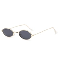 Retro small oval sunglasses with slim gold metal frame and dark grey ocean lenses - Gold Frame Grey Lens