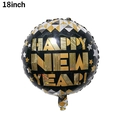 18 inch round black Happy New Year foil balloon with golden stars and geometric patterns - New Year Round Balloon No.1