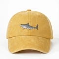 Casquette de baseball ajustable en toile lavée jaune moutarde avec broderie requin - Jaune