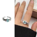 Adjustable silver ring with rectangle sky blue gemstone and colorful side diamonds - 548 Colorful Zircon