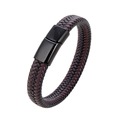 Bracciale intrecciato in pelle nera e marrone con chiusura magnetica minimalista in metallo - Pelle Nero Marrone + Chiusura Nero