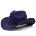Classic dark blue wool felt cowboy hat with black leather belt and silver rivet accents - M (56-58cm) Adjustable / Navy Blue