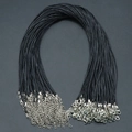 Lots de colliers en cordon ciré noir avec fermoirs mousquetons argentés et extensions - Diamètre 1.5mm/Longueur 50cm / Noir
