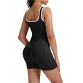 Black ribbed seamless fitness bodysuit with white contrast edges and U-shaped open back - S / Black