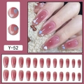 Uñas postizas de bailarina con degradado rosa nude y patrones de corazones azules - Y-52 Rosa Nude Corazón Azul