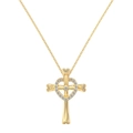 Elegant gold cross necklace with heart center and pavé crystals on thin link chain - Gold Heart-Interlocked Cross