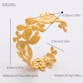 Waterproof gold plated floral cuff bracelet with detailed size measurements - Flower Design (SZ61051)