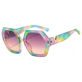 Oversized hexagonal sunglasses with rainbow glitter frame and purple gradient lenses - Rainbow Glitter/Purple-Orange Gradient Lens
