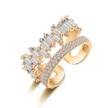 Double-layered gold-finish crisscross ring encrusted with sparkling cubic zirconia - Double Row Baguette Zirconia / 18K Gold