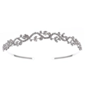Tiara argentata con strass e design a foglie per acconciature sposa su sfondo bianco - Argento Vite