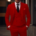 Vibrant red three-piece plus size suit for men including blazer, vest, and formal trousers - XXS / Red