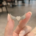 Golden heart wing brooch with sparkling diamond crystals and teardrop pendant - 222# Angel Wings