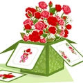 3D pop-up greeting card featuring red roses in a green gift box with matching floral card - Red Rose