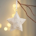 Sparkling white star Christmas ornament with glitter finish and elegant hanging ribbon - Crystal Hanging Silver Star