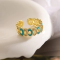 Bohemian gold plated ring with light blue enamel and zircon stones in a wave pattern - Adjustable Open / Sky Blue