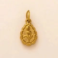 Close-up of golden teardrop pendant featuring embossed floral patterns and beaded edges - January Teardrop Floral Embossed Pendant Only (Without Chain)