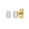 Classic 14K gold oval cut cubic zirconia stud earrings with secure 4-prong setting - Gold Oval Cut Clear Zircon