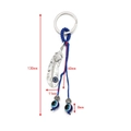 Blue evil eye feather keychain pendant with silver metal charm and dimensions marking - Feather Style (BE39BU06)