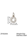 Sparkling silver stainless steel letter O pendant with cubic zirconia and dimensions - Letter O / Steel