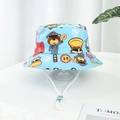 Chapeau de soleil bleu pour enfants avec motif ours et cordon de serrage réglable en coton - Bleu-Ours de Police