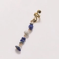 Ethnic gold spiral hair ring with blue and grey natural stone charms for braids - Navy Blue Short E9202