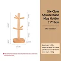 Solid wood entry organizer with six hooks for keys and glasses on square base - Square Base 6-Prong